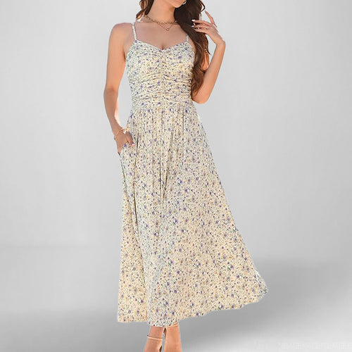 2025 European and American foreign trade cross-border women's clothing Amazon hot sale spaghetti strap floral print sexy slip dress