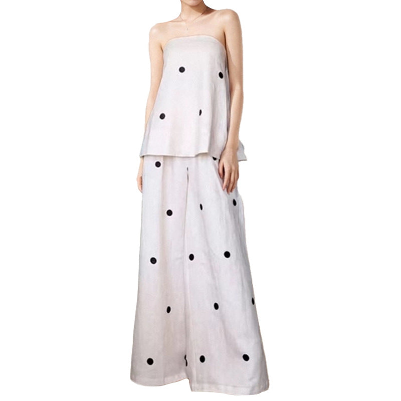 2025 Amazon's new European and beautiful clothing design polka dot bandeau top casual women's fashion spring women's suit