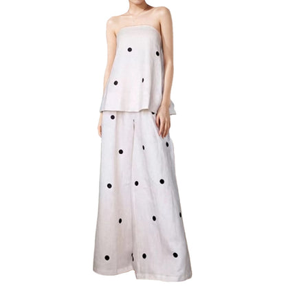 2025 Amazon's new European and beautiful clothing design polka dot bandeau top casual women's fashion spring women's suit