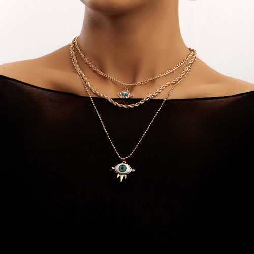 European and American cross-border jewelry, trendy multi-layer twist clavicle chain, diamond eye pendant necklace, female punk female necklace