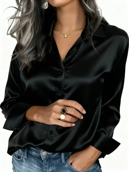 Amazon women's shiny color sponge shirt, elegant and commuting, suitable for long-sleeve versatile wear in spring and autumn