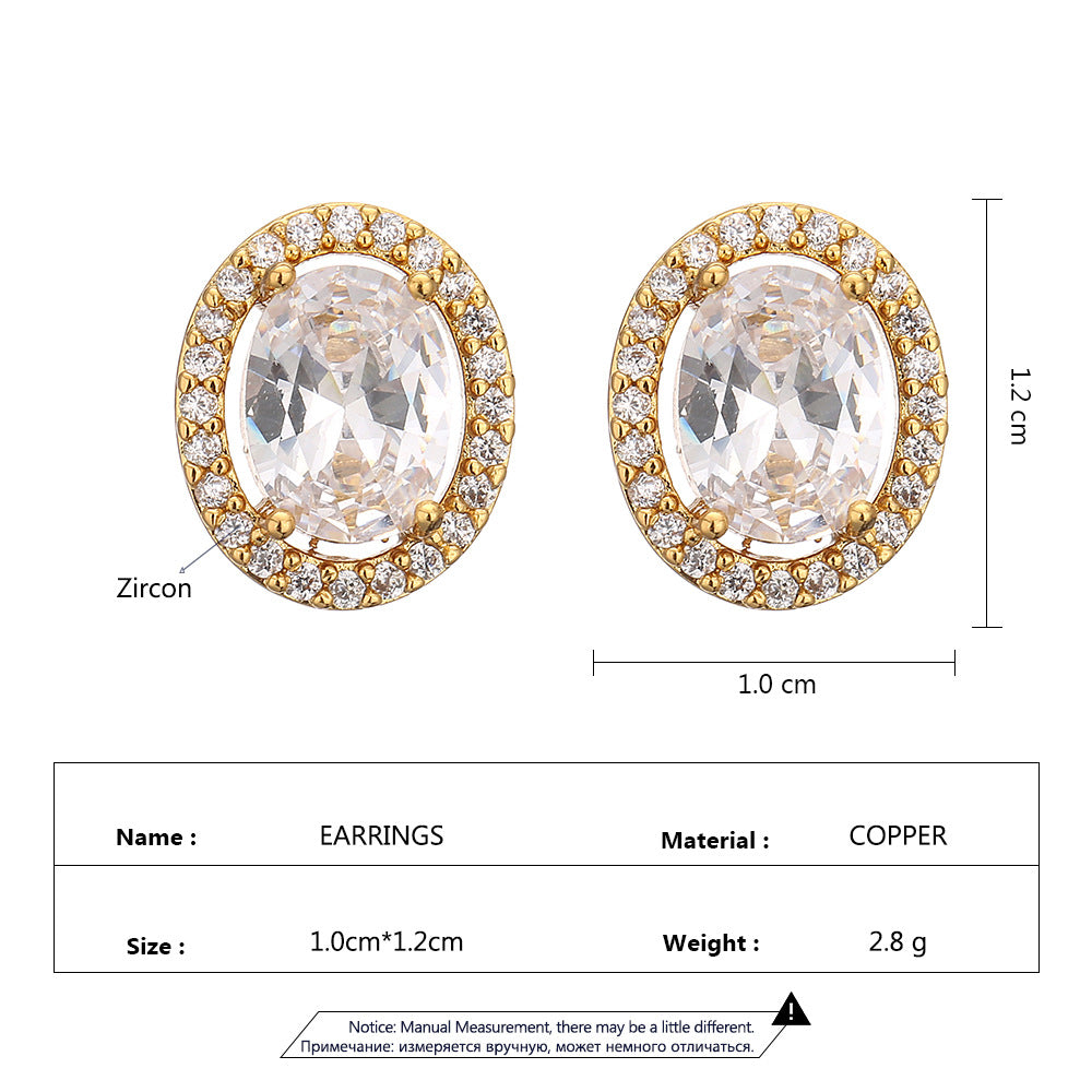 RAKOL Factory Wholesale Cross-border Hot Selling Geometric Oval Egg Stud Earrings Women's Fashion Simple Micro Inlaid Zircon Earrings