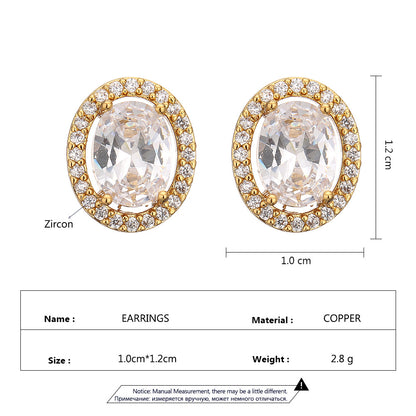 RAKOL Factory Wholesale Cross-border Hot Selling Geometric Oval Egg Stud Earrings Women's Fashion Simple Micro Inlaid Zircon Earrings