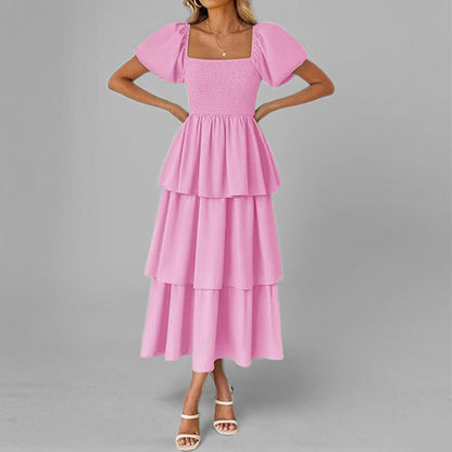 AliExpress' new European and American fashion in spring 2026 is elegant and simple, and the cake skirt is a solid color dress