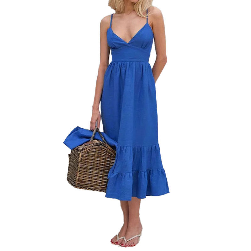 European and American cross-border 2026 new Amazon European and American clothing temperament sexy pleated suspender waist open back dress