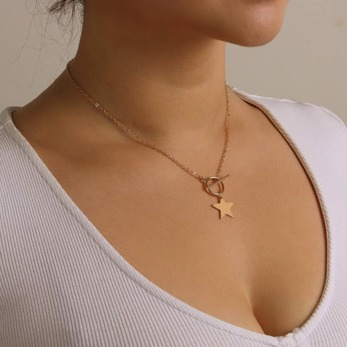 European and American cross-border jewelry fashion trend five-pointed star pendant women's necklace personality and temperament simple women's necklace