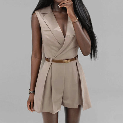 Cross-border European and American clothing 2025 spring new fashion high-waisted commuter temperament elegant suit V-neck jumpsuit