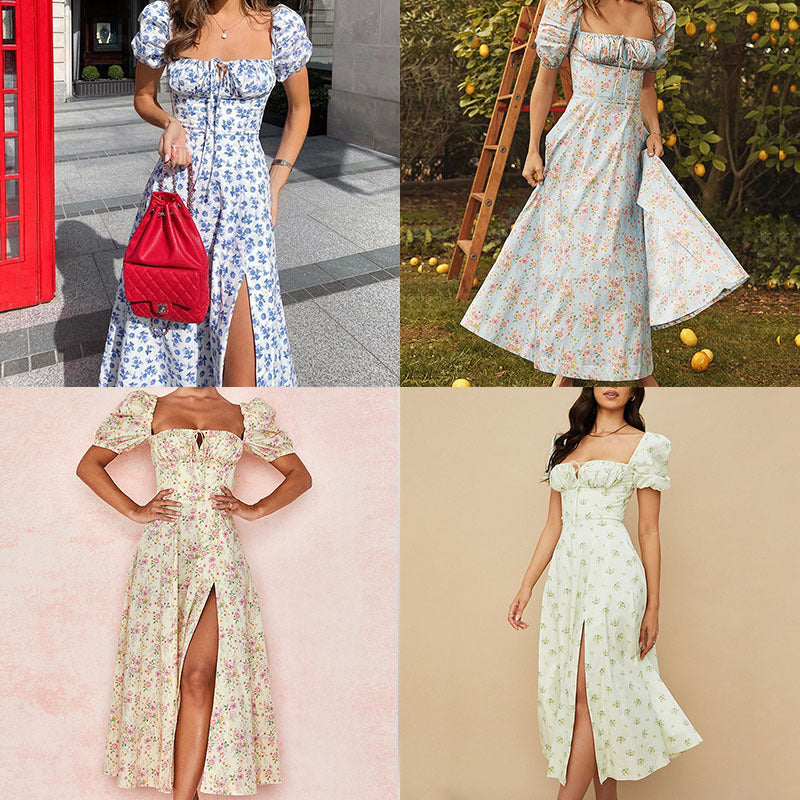 2026 AliExpress European and American cross-border women's temperament floral lace-up short ruffled resort dress women