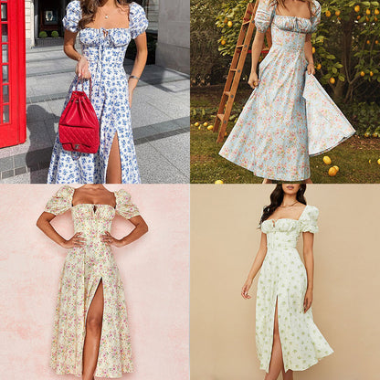 2026 AliExpress European and American cross-border women's temperament floral lace-up short ruffled resort dress women