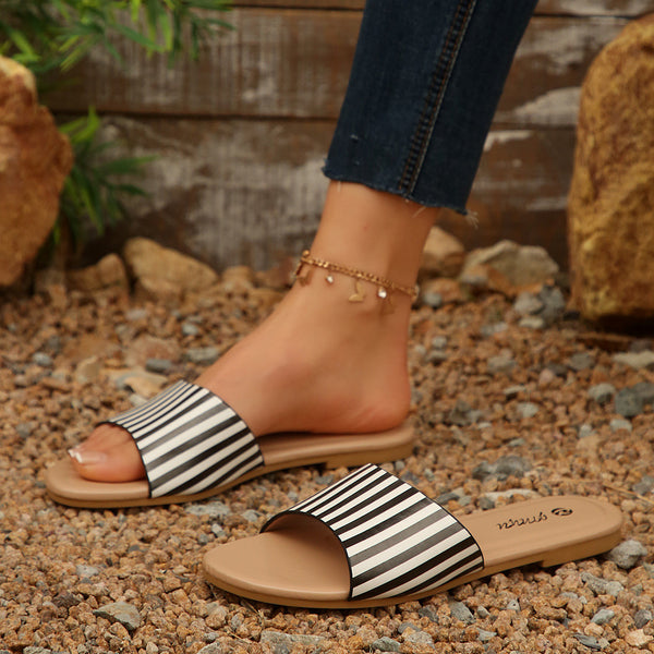 Cross-border European size women's slippers, elegant versatile animal print decoration, round toe flat sole, lightweight, cross-border European and American shoes