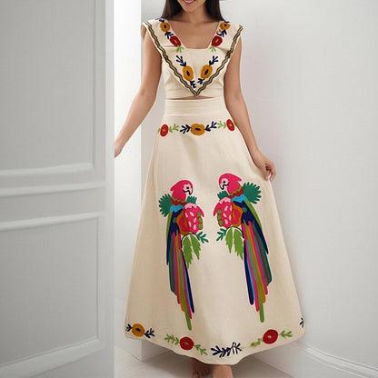 Amazon cross-border European and beautiful women's clothing 2026 spring new ins printed ruffled top skirt fashion set