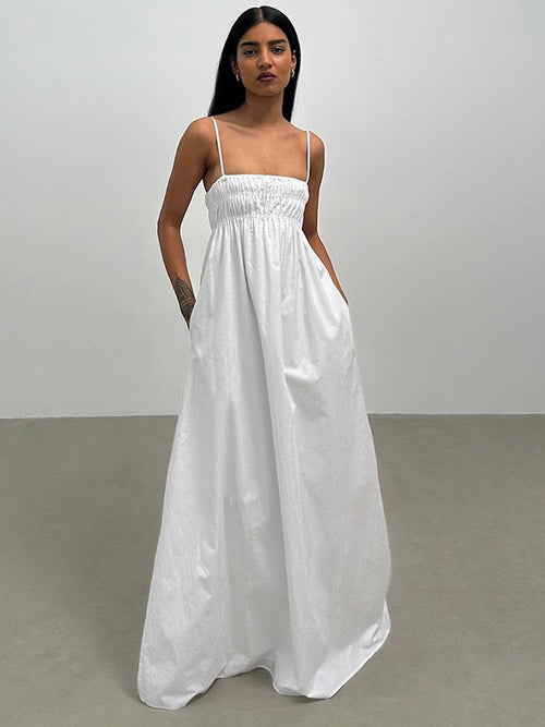 Cross-border Amazon new European and American clothing temperament solid color bandeau sleeveless loose casual white slip dress