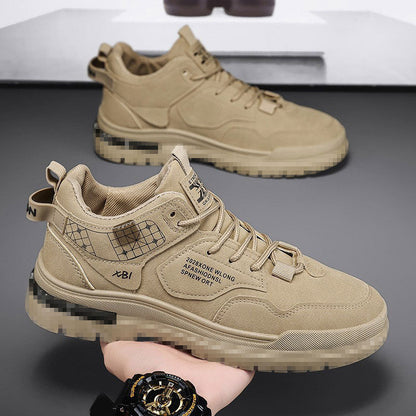 High-top boots 2026 spring new wear-resistant workwear non-slip men's hiking casual shoes, versatile outdoor height-increasing shoes