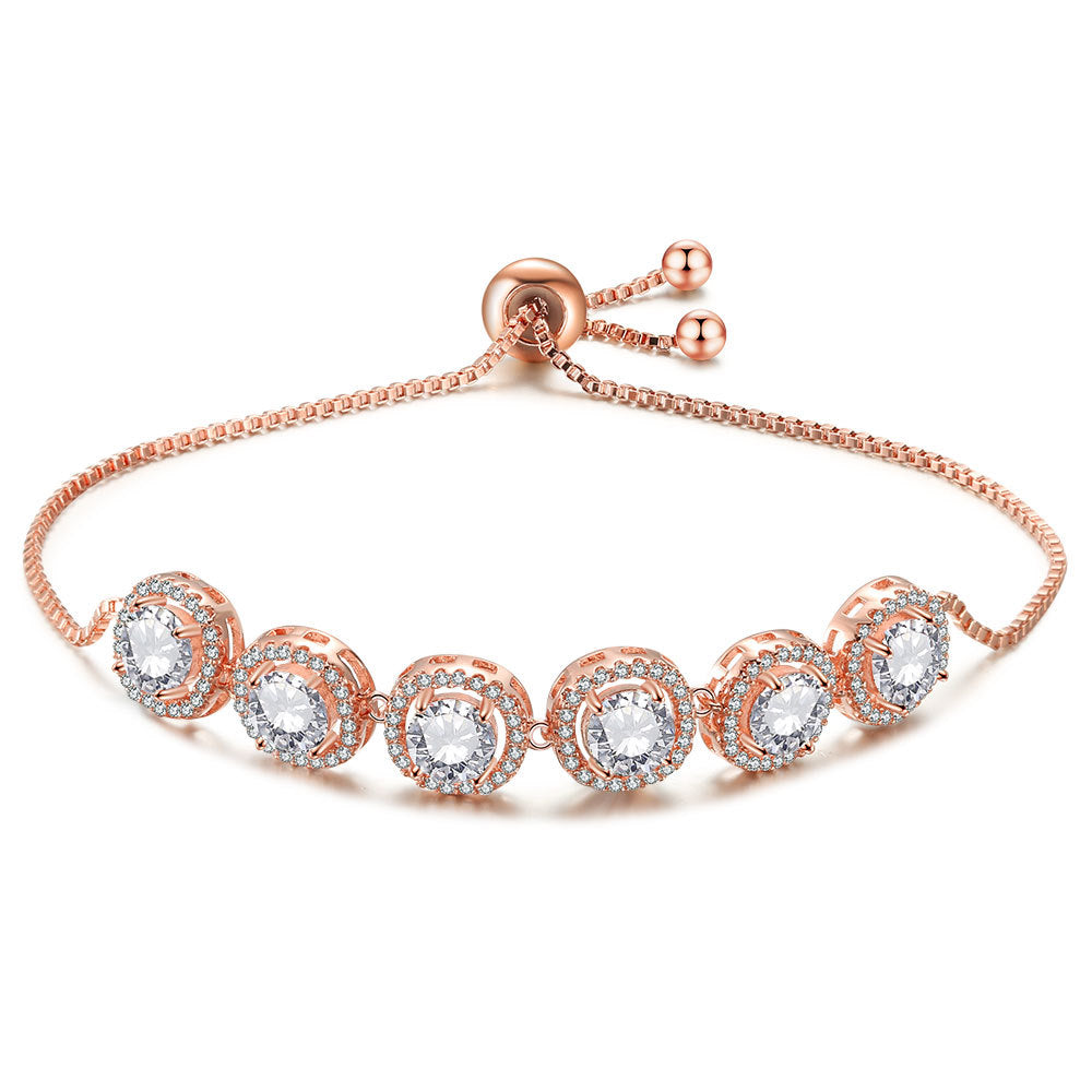 RAKOL Fashion Classic Geometric Round Zircon Bracelet Women's Korean Style Personality Creative Pull Hand Jewelry Factory Direct Sales
