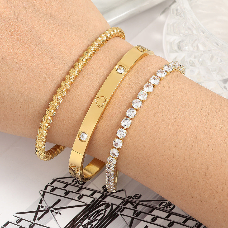 RAKOL Cross-border European and American Amazon Fashion Stainless Steel Heart Bracelet Set Wholesale Women's Light Luxury Bracelet Accessories