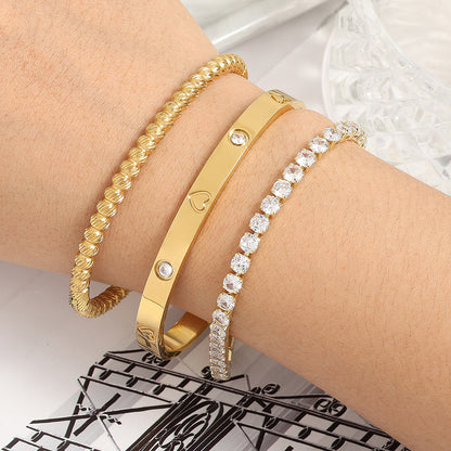 RAKOL Cross-border European and American Amazon Fashion Stainless Steel Heart Bracelet Set Wholesale Women's Light Luxury Bracelet Accessories