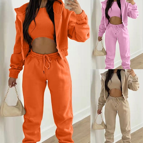 2026 European and American clothing Amazon fleece sweatshirt hooded sports fashion sweatshirt spring wear women's set of clothing