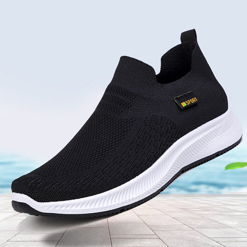 2024 New Spring Athleisure Men's Shoes Breathable Slip-On Flying Weaving Middle-aged and Elderly One-Foot Mesh Shoes Cross-border