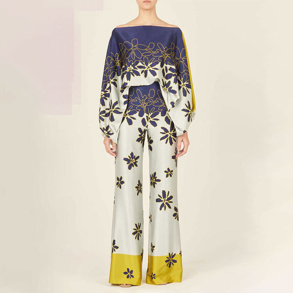 Amazon 2025 New European and American Clothing Loose Bat Sleeve Top Women's Wide-leg Pants Fashion Suit Women's Two-Piece Suit