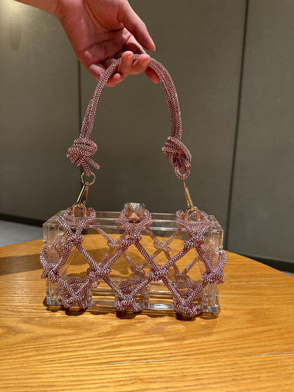 Saco de caixa de acrílico transparente brilhante e inflexível transfronteiriço Jantar tecido à mão saco das axilas de moda de alta qualidade