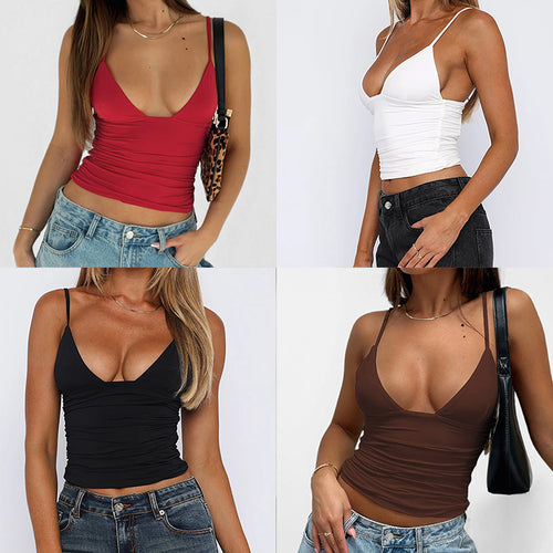 2026 European and American women's clothing AliExpress fashion sexy V-neck solid color versatile slim European and American style small suspender top for women