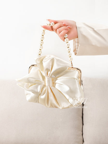 Francês doce retro estilo nacional arco colorido tong cetim high-end pérola bolsa casamento senhoras saco de jantar