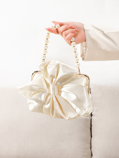 Bolsa de Jantar Feminina Cetim Premium com Pérolas Estilo Retro Francês Arco-Íris Colorido para Casamento e Festa