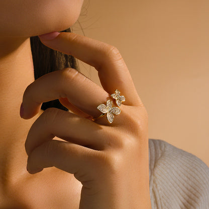 RAKOL Japanese, Korean, European, and American New Style Micro-Accented Four-Leaf Clover Open Index Finger Ring, Women's Fashionable Versatile Matching