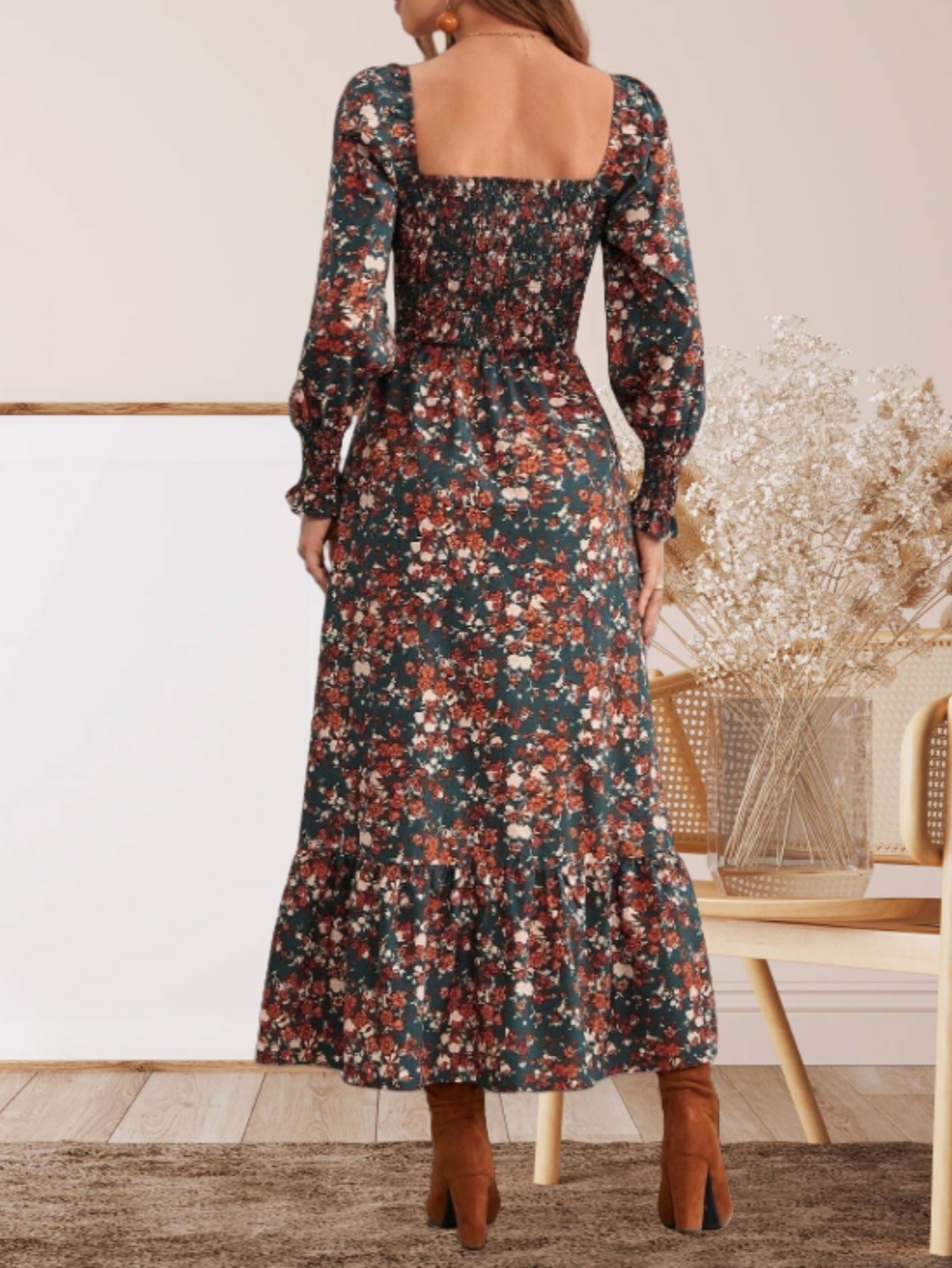 Spot 024 European and American foreign trade new AliExpress Amazon temu fashion print boat neck long sleeve dress