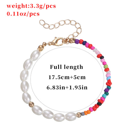 European and American cross-border jewelry Women's half-sided colored rice bead pearl bracelet Amazon popular personality matching hand jewelry