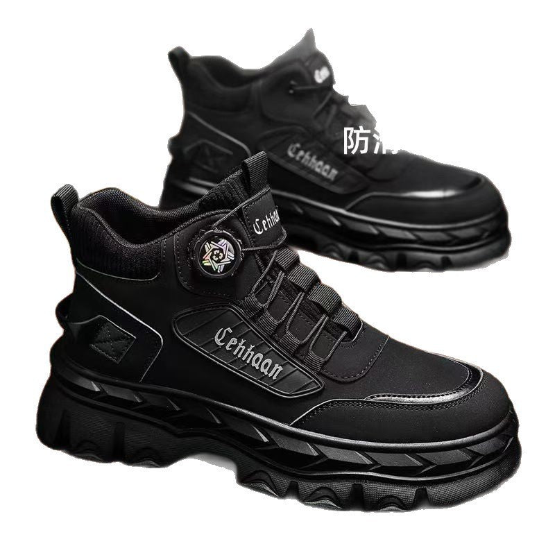 Botas Martin para homem, modelo outono 2025, novos ténis desportivos casuais de cano alto com sola grossa para aumentar a altura, antiderrapantes, ideais para atividades ao ar livre e trabalho.