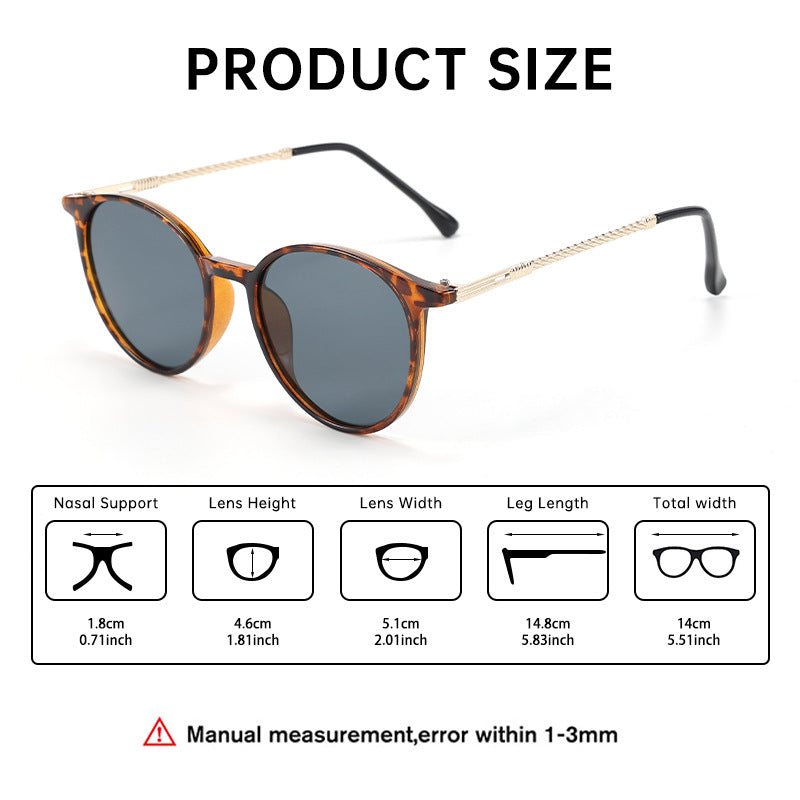 Leopard print round frame sunglasses for women, 2025 new high-end metal sunglasses, versatile personalized cross-border sunglasses for men