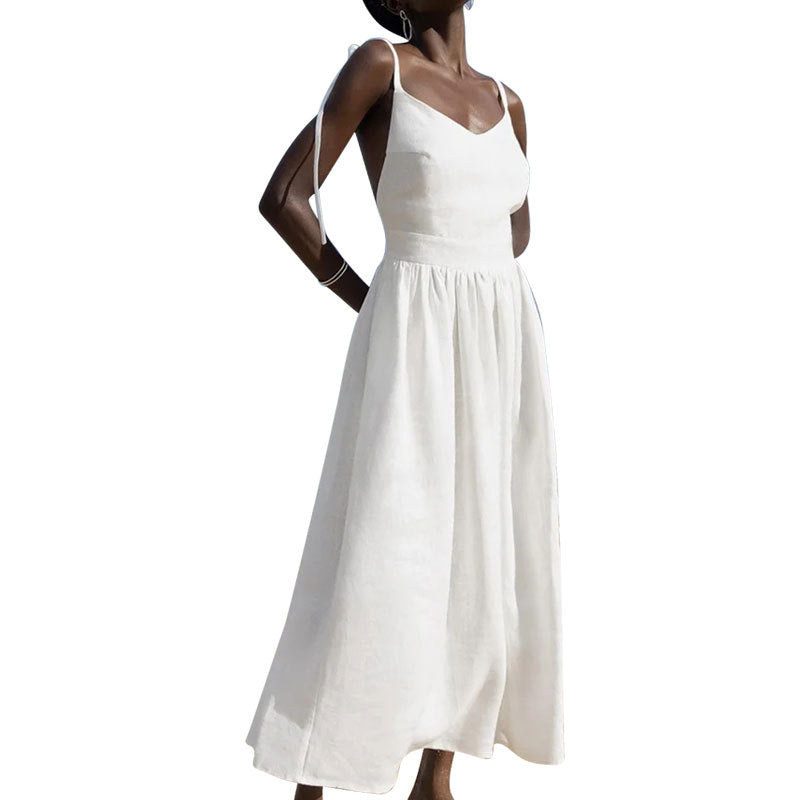 2026 Amazon European and American Women's Clothing Backless Elegant Sen-style Sexy V-Neck High-Waisted Fashion Suspender European and American Dress