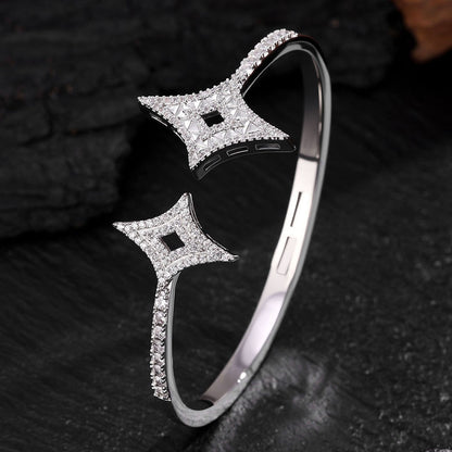 RAKOL Four-pointed star copper zircon bracelet light luxury luxury shines with a sense of luxury and sparkle ornaments with openwork full of diamonds Starburst star set
