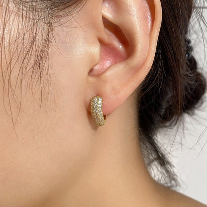 European and American popular stainless steel gold-plated multi-row diamond zircon earrings temperament light luxury style girls' earrings jewelry wholesale