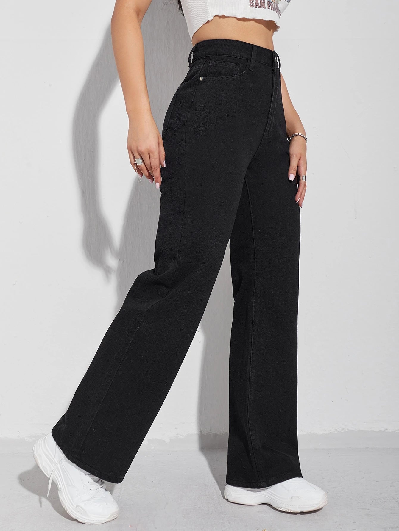 New mid-rise retro wide-leg jeans women's 2025 European and American cross-border Amazon straight-leg casual trousers JEANS