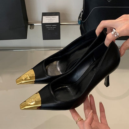 Spring 2026 European and American fashion thin heel pointed toe microfiber lining metal trim summer breathable super high heel women's single shoes