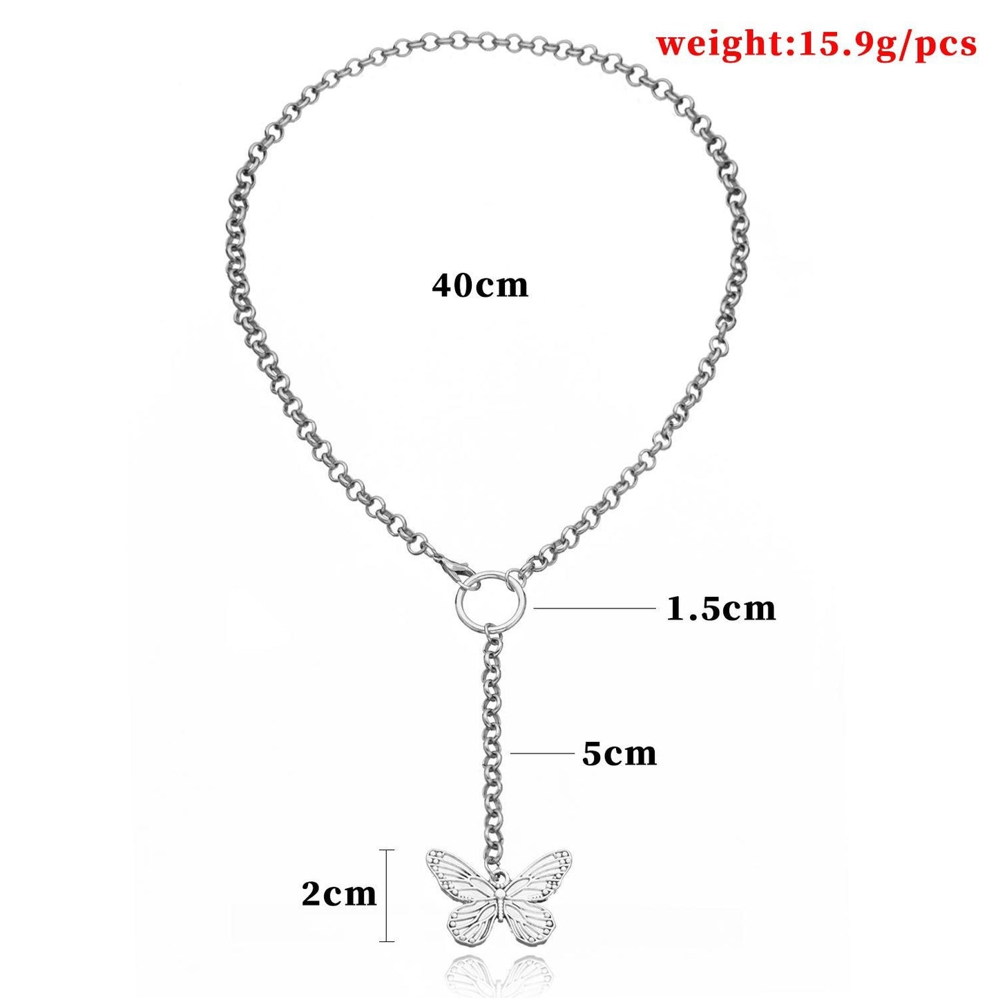 European and American cross-border jewelry fashion alloy butterfly shape pendant necklace female geometric tassel ring temperament necklace