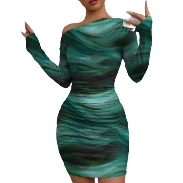 2025 Spring and Autumn, Europe, America, Amazon, cross-border foreign trade, new fashion, tie-dye, long sleeves, slim fit, hot girl dress, girl