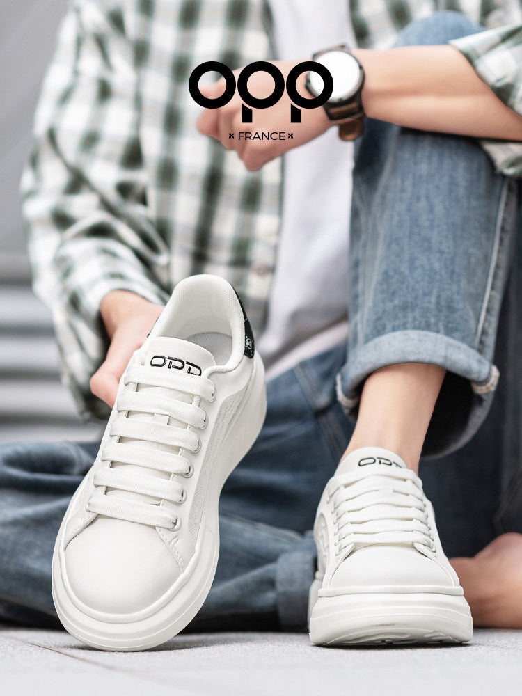 OPP men's shoes spring thick-soled versatile, light luxury high-end casual white shoes, leather sports low-top trendy board shoes
