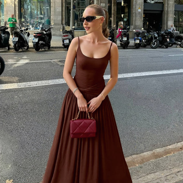 Cross-border wholesale summer new European and beautiful women's clothing French elegant style sleeveless waist slim fit sexy slip dress