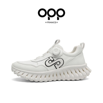 OPP daddy shoes spring men's light luxury leather versatile white shoes swivel button one kick sports casual shoes