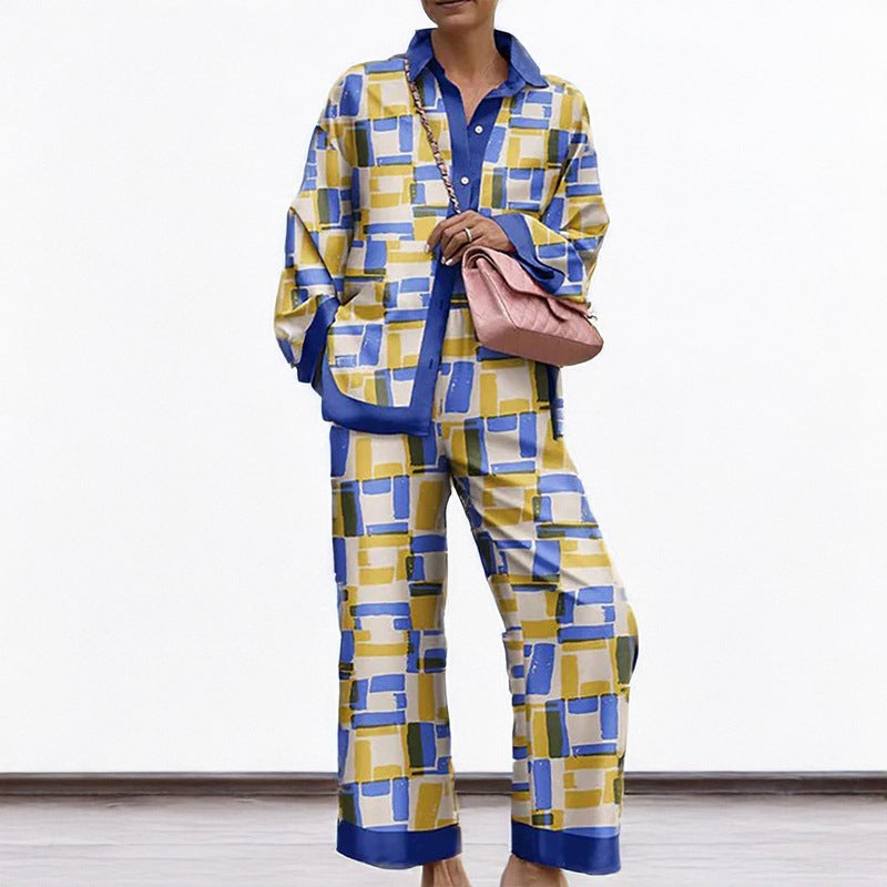 Foreign trade spring and autumn long-sleeved women's shirt set urban personality trendy brand 3D digital printing casual women's clothing 661