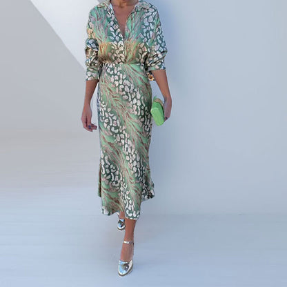 Cross-border spring 2026 new cross-border women's clothing print elegant lapel long sleeve shirt high-waisted skirt fashion suit for women