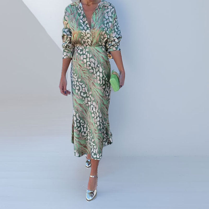 Cross-border spring 2026 new cross-border women's clothing print elegant lapel long sleeve shirt high-waisted skirt fashion suit for women