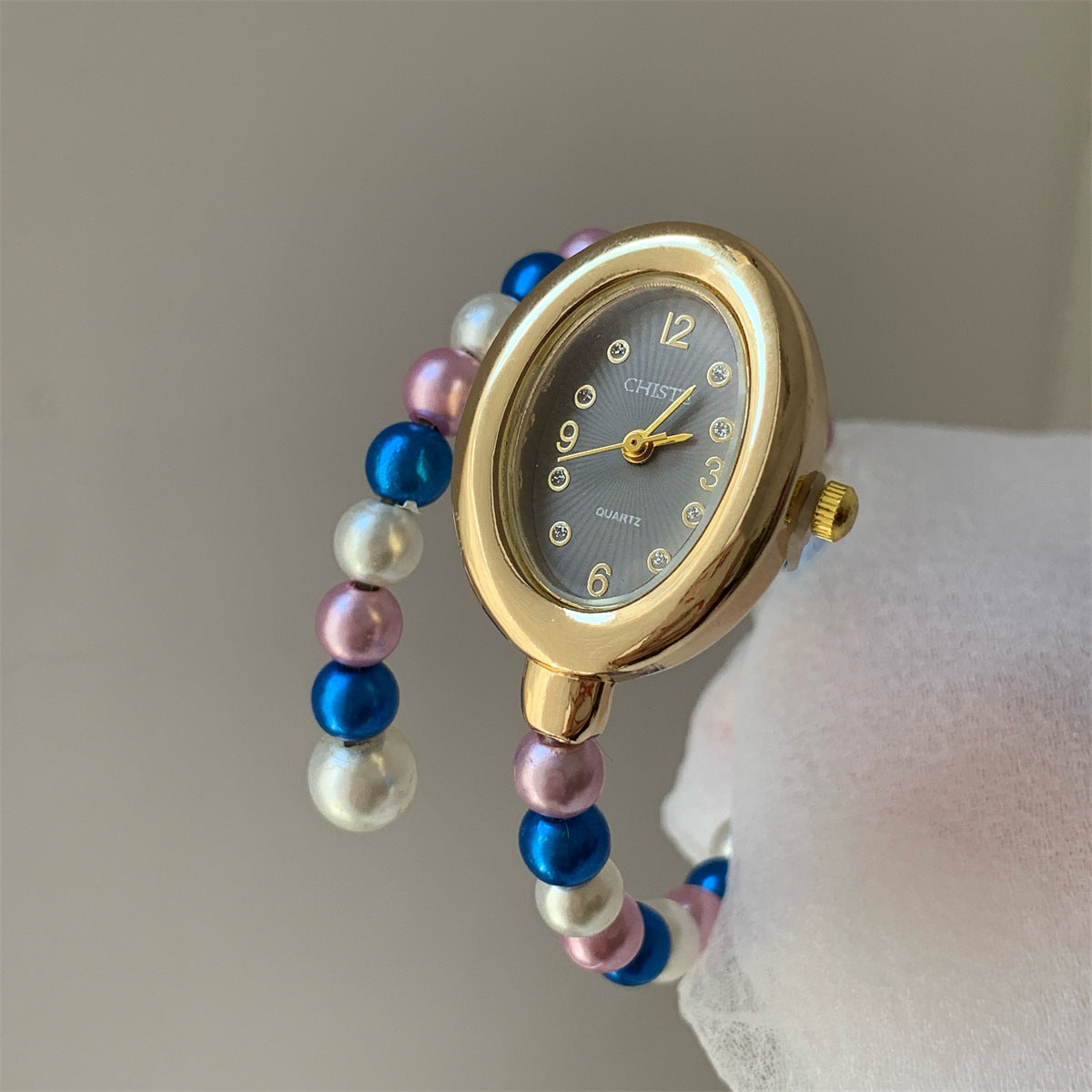 Cross-border hot new fashionable colorful pearl bracelet watch for women, Chanel style elegant niche student light luxury watch