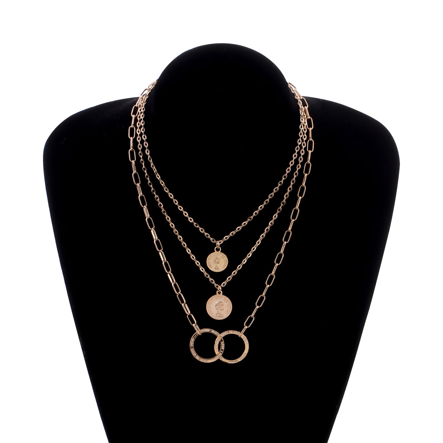 European and American cross-border jewelry, fashion trends, multi-layer ring stitching, stacking necklaces, portrait medallion pendants, sweater chains