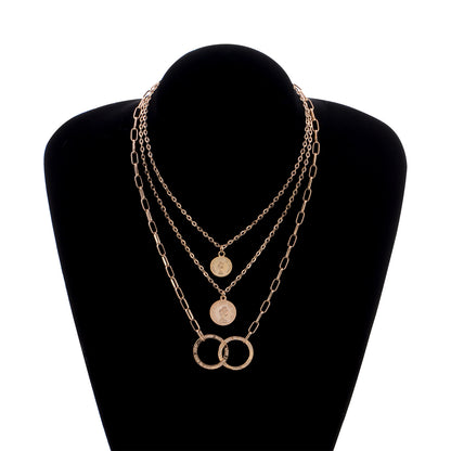 European and American cross-border jewelry, fashion trends, multi-layer ring stitching, stacking necklaces, portrait medallion pendants, sweater chains