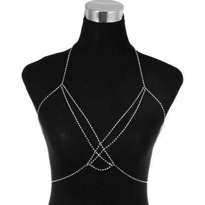 European and American cross-border jewelry, punk metallic, sexy diamond-encrusted chest bracelet, women's fashion nightclub, multi-layer rhinestone body chain