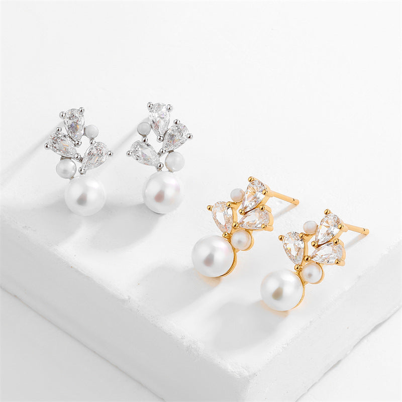 RAKOL cross-border zircon pearl earrings, fashionable bridal accessories, sweet light luxury earrings wholesale